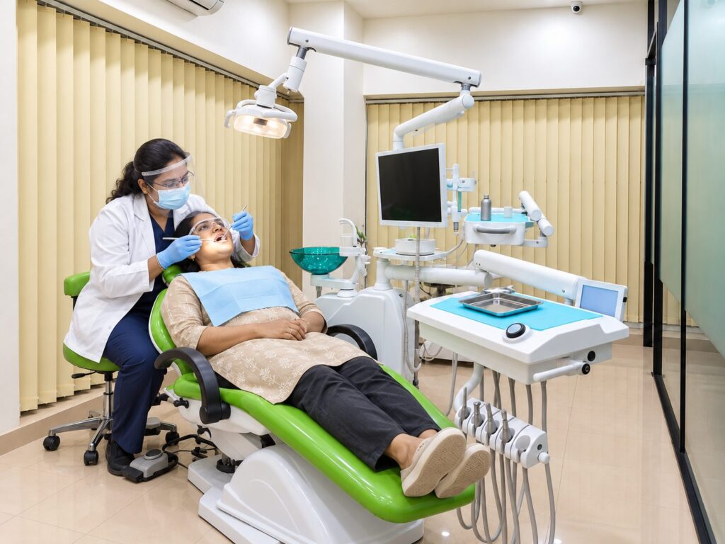 Dr. Divya treating a patient at Yashodhar Dental Clinic, Madhapur